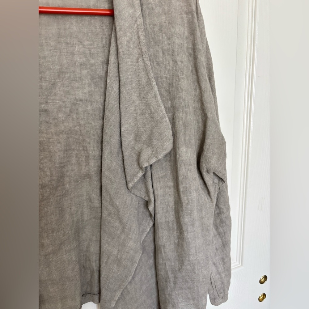 Meo Mali Light Olive Green/Gray Linen 3/4 Sleeve Open Cardigan - Picture 5 of 7